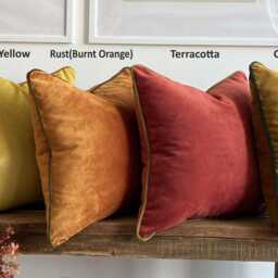 Mustard Velvet Pillow Cover Black Cord Edge, Modern Decor - thumbnail 2