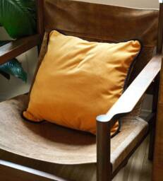 Mustard Velvet Pillow Cover Black Cord Edge, Modern Decor - thumbnail 1