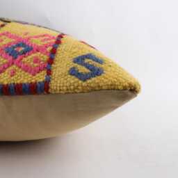 Handwoven Wool Kilim Pillow Cover, Bohemian Turkish Design, 24x24 Inch Cushion - thumbnail 4