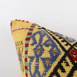 Handwoven Wool Kilim Pillow Cover, Bohemian Turkish Design, 24x24 Inch Cushion - thumbnail 3