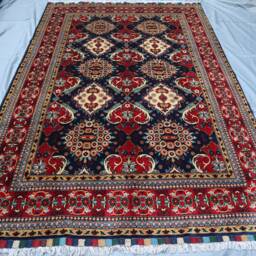 7x10 Navy Blue Floral Rug, Afghan Hand Knotted Organic Dyes Wool Area Geometric Kazak Design Turkmen Living Room Bedroom Rug - thumbnail 2