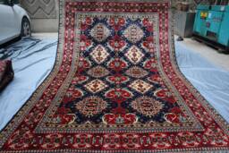 7x10 Navy Blue Floral Rug, Afghan Hand Knotted Organic Dyes Wool Area Geometric Kazak Design Turkmen Living Room Bedroom Rug - thumbnail 1
