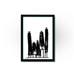 Framed Print, Black Abstract Art Africa Inspiration, Kitchen Wall Art, Bohemian Decor, Bedroom Original Gift - thumbnail 1