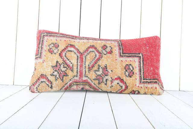 Vintage Turkish Kilim Lumbar Pillow Cover 12x24 Inch, Handmade - image 1