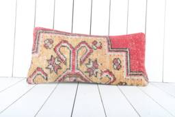 Vintage Turkish Kilim Lumbar Pillow Cover 12x24 Inch, Handmade - thumbnail 1