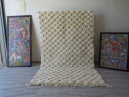 Beniourain Rug - Checkered Moroccan Wool Handmade Checkerboard Berber Solid - White Carpet - Tufted Rugs - thumbnail 1