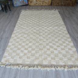 Beniourain Rug - Checkered Moroccan Wool Handmade Checkerboard Berber Solid - White Carpet - Tufted Rugs - thumbnail 3