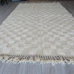 Beniourain Rug - Checkered Moroccan Wool Handmade Checkerboard Berber Solid - White Carpet - Tufted Rugs - thumbnail 2