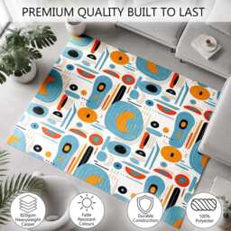 Light Blue Orange Retro Abstract Rug Non-Slip Soft Area Carpet Bedroom Living Room Hallway Mat Decor - Made in UK - thumbnail 3