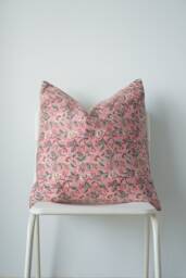 Block Print Pillow Cover Floral Batik, Boho Farmhouse Decor - 20x20 - thumbnail 1