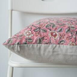 Block Print Pillow Cover Floral Batik, Boho Farmhouse Decor - 20x20 - thumbnail 3