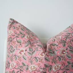 Block Print Pillow Cover Floral Batik, Boho Farmhouse Decor - 20x20 - thumbnail 2