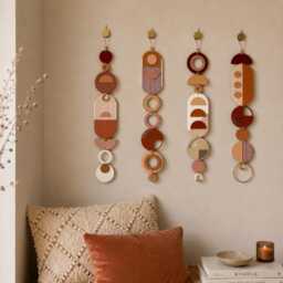 Premium Wall Hangings - Geometric Art Luxury Decor Mid-Century Home Slim Warm Colours Tapestry New Gift For Her - thumbnail 1