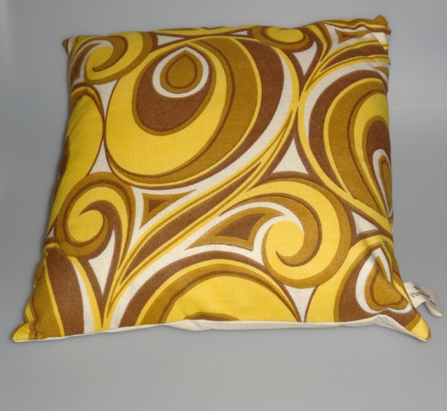 Hand Made Vintage Retro 1960S/70S Brown Yellow & White Cushion Cover - image 1