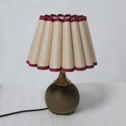 Handmade Khaki Cotton Linen Table Lamp Burgundy Trim, Ceramic Base