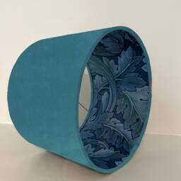 Teal Velvet Drum Lampshade, Double Sided Lampshade With Acanthus Blue Leaves Paper Interior, William Morris - thumbnail 2