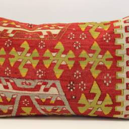Turkish Kilim Lumbar Pillow Cover - 16x24 Inch, Handmade Wool Cushion - thumbnail 2