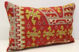 Turkish Kilim Lumbar Pillow Cover - 16x24 Inch, Handmade Wool Cushion - thumbnail 1