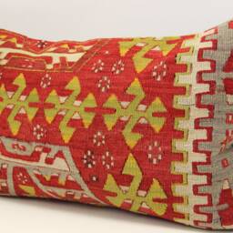 Turkish Kilim Lumbar Pillow Cover - 16x24 Inch, Handmade Wool Cushion - thumbnail 3