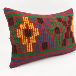 Handwoven Kilim Pillow Cover 16x24 Turkish Boho Cushion - thumbnail 3