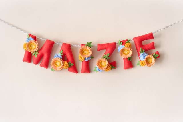 Floral Felt Baby Name Banner Anemone Nursery Decor - image 1