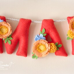 Floral Felt Baby Name Banner Anemone Nursery Decor - thumbnail 2