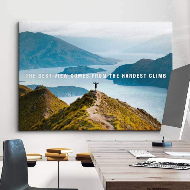 The Best View Comes From Hardest Climb Motivational Inspirational, Framed Canvas Wall Art Poster Print, Home Office & Room Decor, Gift - image 1