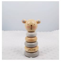 Personalised Wooden Stacking Rings Bear, Bunny, Elephant Baby Toy New - thumbnail 2