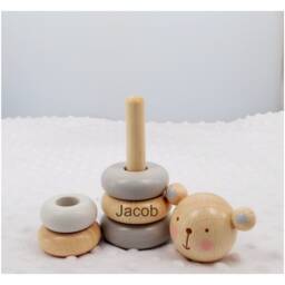 Personalised Wooden Stacking Rings Bear, Bunny, Elephant Baby Toy New - thumbnail 3