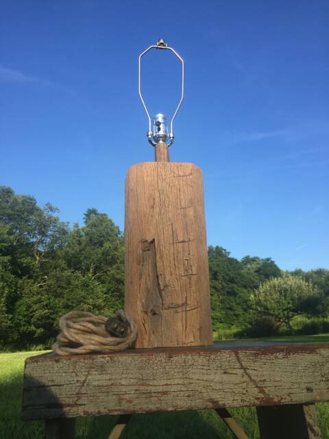 Rustic Lamp Hemp Cord Handmade Hand Hewn Historical 6x6 Barn Beams Beach Furniture, Beachy, Accent Piece, Furniture - image 1