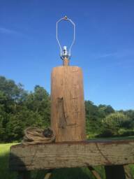 Rustic Lamp Hemp Cord Handmade Hand Hewn Historical 6x6 Barn Beams Beach Furniture, Beachy, Accent Piece, Furniture - thumbnail 1