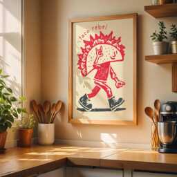 Taco Rebel Wall Art Print - Funny Kitchen Print, Cool Character Illustration, Bold Red & Black Unframed Quirky Gift - thumbnail 3