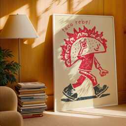 Taco Rebel Wall Art Print - Funny Kitchen Print, Cool Character Illustration, Bold Red & Black Unframed Quirky Gift - thumbnail 2