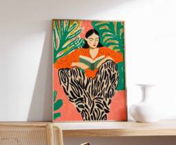 Book Art, Reading Poster, Retro Woman Print, Library Vintage Lovers Gift, Boho Wall Antique Art - thumbnail 1