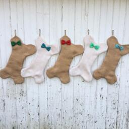 Burlap Dog Bone Christmas Stocking With Bow/Bow Tie - Puppy/Dog Stocking-Personalize Letter/Custom Colors-Rustic/Shabby Chic//Natural - thumbnail 2