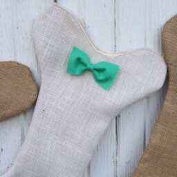 Burlap Dog Bone Christmas Stocking With Bow/Bow Tie - Puppy/Dog Stocking-Personalize Letter/Custom Colors-Rustic/Shabby Chic//Natural - thumbnail 3