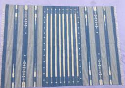8x10 Light Denim & White Stripes Cotton Rug Dhurrie - Room Size - thumbnail 1