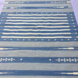 8x10 Light Denim & White Stripes Cotton Rug Dhurrie - Room Size - thumbnail 2