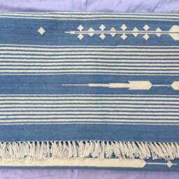 8x10 Light Denim & White Stripes Cotton Rug Dhurrie - Room Size - thumbnail 4