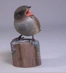 Baby House Sparrow Hand Carved Wooden Bird - thumbnail 1