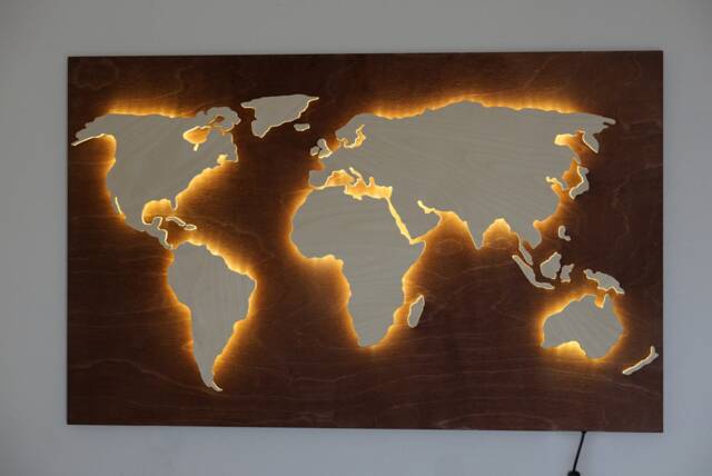 Led Wood World Map 3D Wall Art, Home Decor - image 1