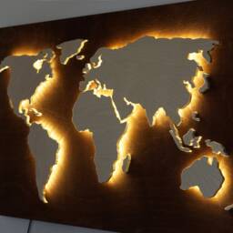 Led Wood World Map 3D Wall Art, Home Decor - thumbnail 3