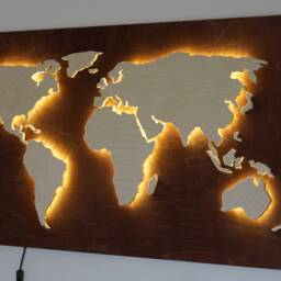 Led Wood World Map 3D Wall Art, Home Decor - thumbnail 2