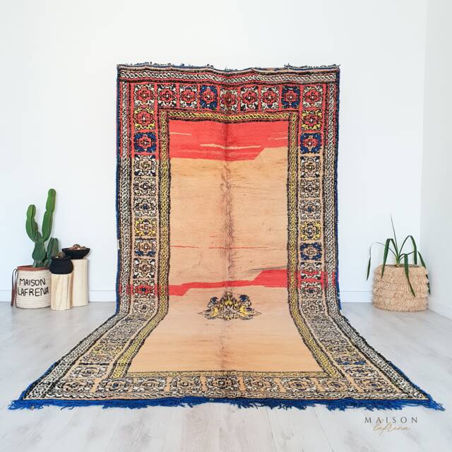 Vintage Moroccan Rug, Authentic Yellow Boujaad 6.0 Ft X 12.2 - image 1