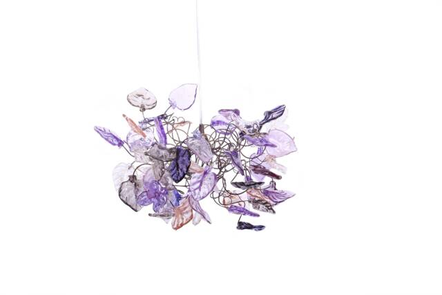 Ceiling Light Fixture - Purple & Gray Colors Leaves. Hanging Lamp Pendant Lighting - image 1