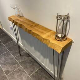 Live Edge Console Table With Hairpin Legs, Wooden Rustic Hallway UK 48 Hours Dispatch/48 Delivery Radiator Shelf - thumbnail 3