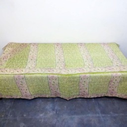 Handmade Twin Kantha Quilt Indian Cotton Bedspread Blanket - thumbnail 4