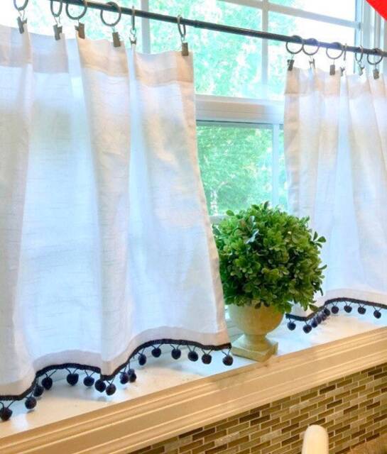 Pom Cafe Curtain, Decor, Tassel Nursery Kitchen Curtains, Cu - image 1