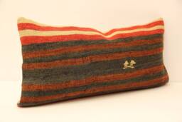 Handmade Wool Kilim Lumbar Pillow Cover, Oriental Boho Style - 12x24 Inch - thumbnail 1