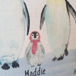 Personalised Penguin Family Cushion, Watercolour, Daddy Mummy Mama, Papa, Children, New Home Gift, Baby Cute Penguins - thumbnail 2